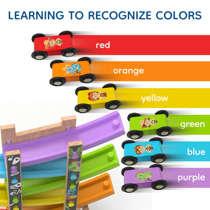 Letoiz Wooden Race Track Car Ramp Racer Toy for Toddlers, Dinosaur Car Ramp Toy Vehicle Playsets with 12 Mini Cars - Fine Motor Skills Toddler Toys for 2 3 Year Old Boy and Girl Birthday Gifts (Combo)