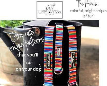 Lucky Love Dog Martingale Dog Collar & Leash - Adjustable, No-Slip, Durable, Comfortable, Soft Webbing, & Stylish Patterned Collar & Leash Set for Male and Female Dogs - Hippie Combo, Small