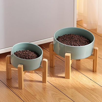 Elevated/Raised 15°Tilted Anti Slip Ceramic Dog Bowl for Small/Medium Breeds,Slanted Bulldog Big Face Pet Food Water Feeding Dish with Stand for Cats and Dogs (3.6 Cups/28 OZ) Light Green