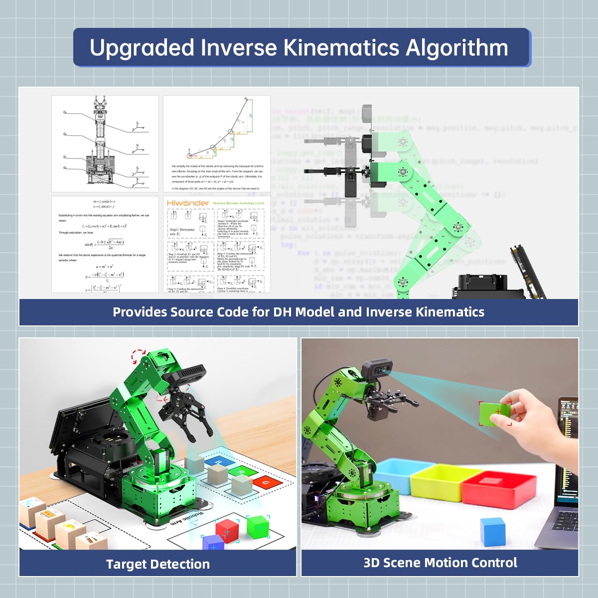 HIWONDER ROS2 ChatGPT Robotic Arm 6DOF Flexible Smart Robot Large AI Models Programming Robot Arm Kit ROS Education AI Vision & Voice Command Scene Understanding, JetArm Ultimate & Jetson Nano 4GB