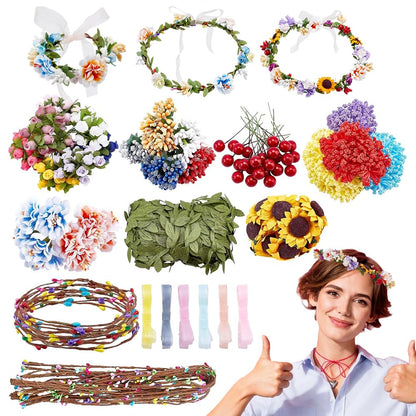 INFUNLY 261pcs/Set DIY Flower Crowns Making Kit Handmade Floral Crown Garland Kit Make Your Own Flower Wreath Bridal Shower Wreaths Gift for Women Wedding Home Decor