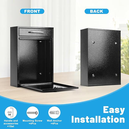 KYODOLED Wall Mount Mailbox for Outside, Combination Lock, X Large, Black | Sturdy Steel, Anti-theft Large Drop Box, Ideal for Home, Office, School Daily Mail/Key/Cash Storage, 16.2H" x 11.2L" x 4.6W"