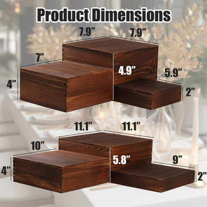WQLLWFC 6 Pack Wooden Buffet Risers 12inch Square Wood Cupcake Dessert Food Display Stands, Rustic Buffet Catering Supplies Display for Party, Wedding, Catering, Birthday and Home Decor