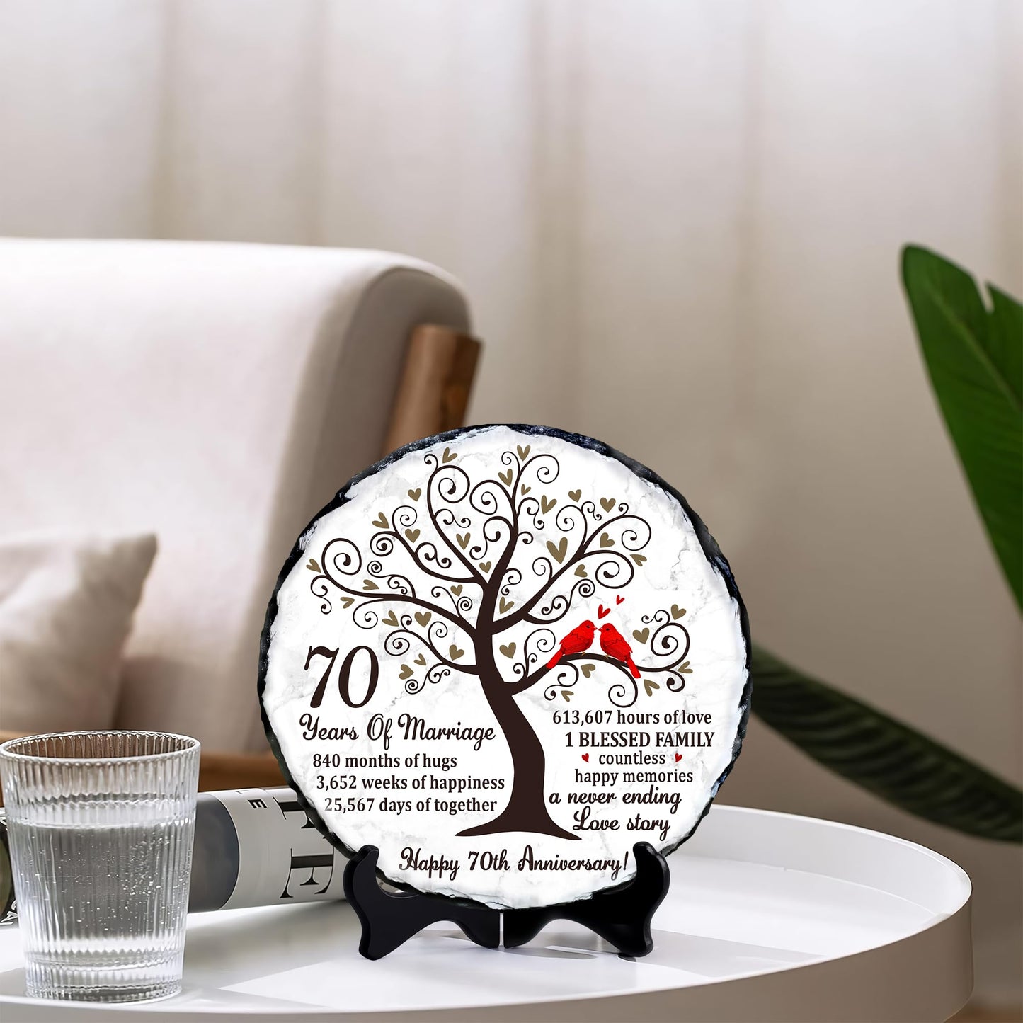 Bozspacer Platinum Couple Slate Plate – 70th Wedding Gifts for Parents & Couples – Unique 70th Anniversary Wedding Gift Ideas – 70 Years of Marriage Decoration, Keepsake, Plaque (Platinum Anniversary)