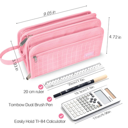 Sooez Large Pencil Case, Big Capacity Pencil Pouch Pen Bag with 3 Compartment, Portable Canvas Stationery Organizer with Zipper, Cute Aesthetic School Supplies for Teen Girls Boy, Pure Black