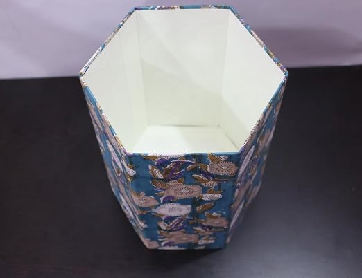 Generic 3.3 Gallon Cotton Hand Block Printed Paper Waste Basket |Small Decorative Trash Can for Housewarming Gifts in Living Room, Bedroom, Bathroom | Eco-Friendly, Plastic-Free (1, CREEM FLOWAR)