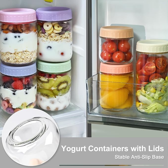 Overnight Oats Containers with Lids, 10oz Wide Mouth Mason Jars with Lids, 9 Pack Glass Jars with Airtight lid for Chia Pudding Yogurt Salad, Meal Prer Oatmeal Jars, Gray