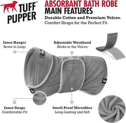 Tuff Pupper Fast Drying Dog Bath Robe | 800 GSM Plush Dog Towel Bathrobe/Dressing Gown | Super Absorbent Pet/Puppy Bathrobe | Adjustable Hood & Belly Strap | Super Soft | Fast Drying (XL, Gray)