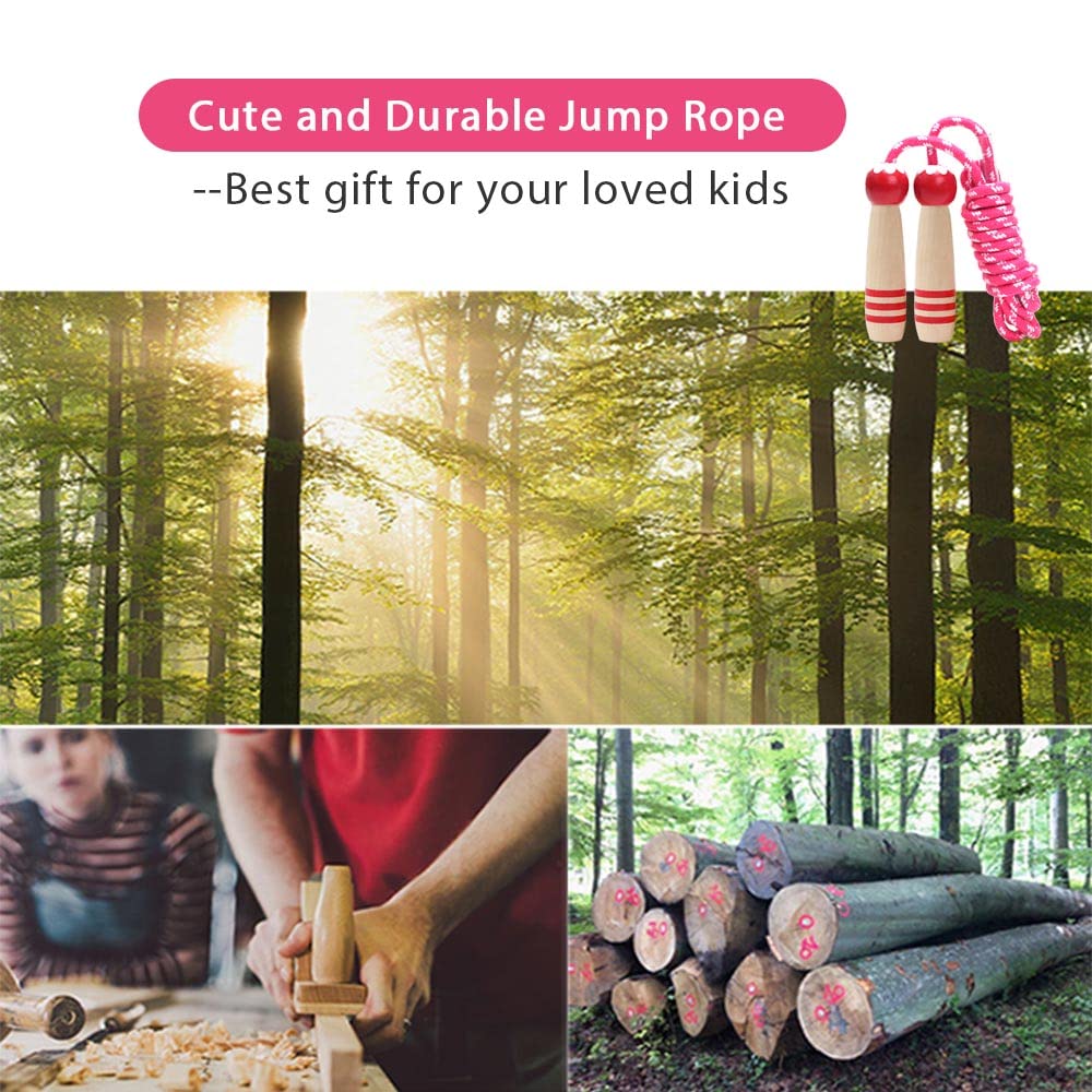 Jump Rope Kids, 7ft Adjustable Cotton Skipping Rope with Wooden Handle for Boys and Girls Fitness Outdoor Exercise
