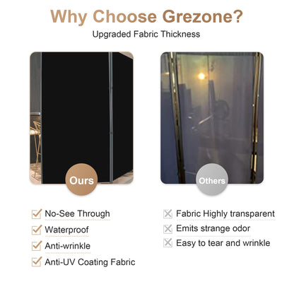 Grezone Large Folding Panel Portable Stand Room dividers Privacy Screen for Bedroom Dining Room Screens Curtains Partition Home Office Dorm Separation (Black, Three Panel)