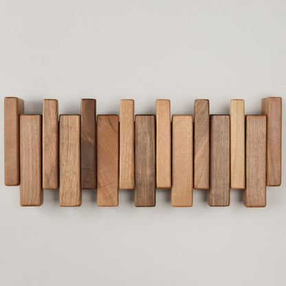 TEXAS BEST GIFT Solid Walnut Piano Key Coat Rack – 6-Hook Wall-Mounted Flip Hook Rack – Minimalist Wooden Hanger for Entryway, Bedroom, Office