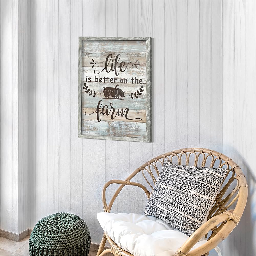 Inspirational Farm Life Wall Art: Framed Motivational Sayings Wooden Prints Positive Rustic Quotes Painting Picture Inspiring Sign Picture Decor for Farmhouse Living Room