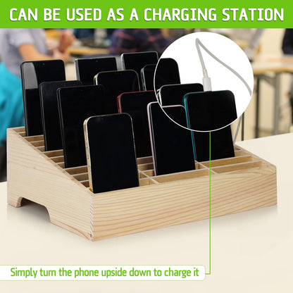 Lzttyee Wooden 36-Grid Cell Phones Storage Box Desktop Mobile Phone Holder Organizer for Office School Classroom (36-Grid)