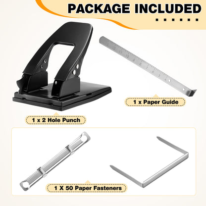 Dreyoo Heavy Duty 2 Hole Punch with 50pcs Paper Fasteners, Paper Two Hole Puncher and Metal Prong Fasteners Combo Set for File Folder, Padded Handle, 30 Sheet Capacity (Compressor)
