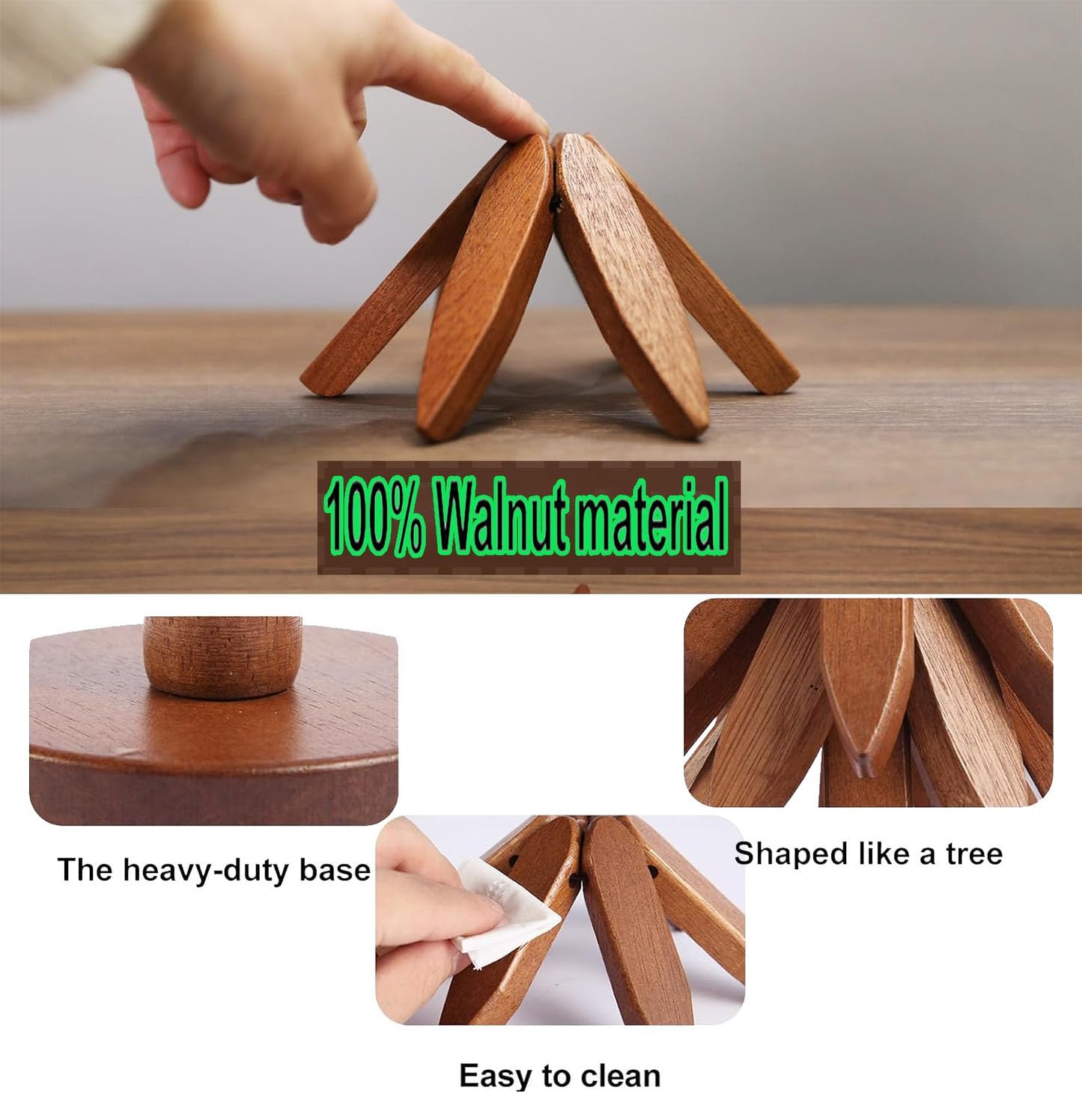 Tree Coasters Set of 4 - Wooden Trivets for Hot Dishes, Pot, Bowl, Coffee, Teapot (Brown-4)