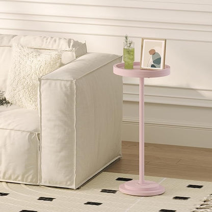 HOOBRO Small Round Side Table, Drink Table, Coffee Martini Table with Pedestal Accent for Small Spaces in Living Room, Bedroom, Sofa Couch, Pink KK168BZ01