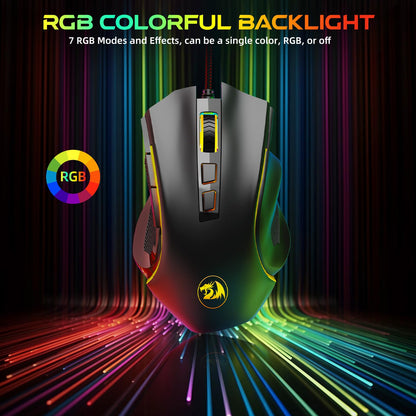Redragon M602 Griffin RGB Gaming Mouse, RGB Spectrum Backlit Ergonomic Mouse with 7 Programmable Backlight Modes up to 8000 DPI for Windows PC Gamers (Black, Wireless)