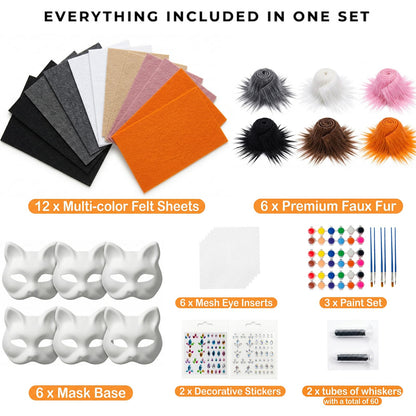 TherianMask 37 Pcs Therian Mask Kit White Cat Masks DIY to Paint Furry Animal Mask Therian Gear Therian Stuff for Halloween Masquerade Cosplay Party (C)