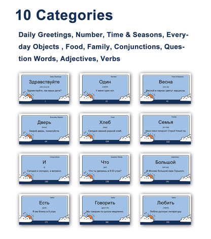 200 Essential Russian Words Vocabulary Flash Cards Flashcard for Beginners Adults | Learn Russian for Beginners Adult