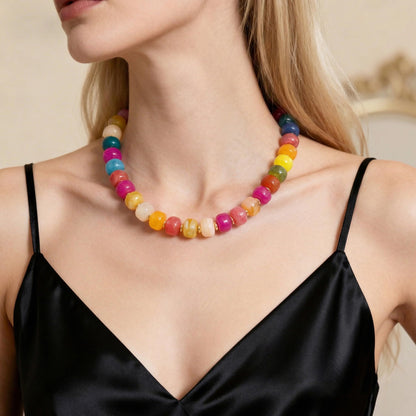Zhuozatrfa Colorful Beaded Necklace for Women Unique Resin Beads Choker Necklaces Boho Statement Chunky Necklace Summer Vacation Jewelry