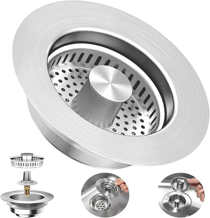3-in-1 Kitchen Sink Drain Strainer : Pop Up Sink Stopper, 304 Stainless Steel