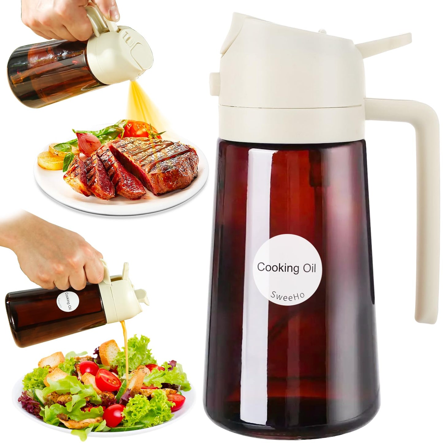 Oil Sprayer for Cooking, 2 In 1 Oil Dispenser and Oil Sprayer (Black+Dark Brown)