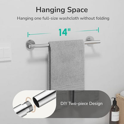 USHOWER Polished Chrome Towel Bar, 14-Inch Towel Racks for Bathroom Wall-Mounted, SUS304 Stainless Steel Towel Rod (Total Length 16-Inch)