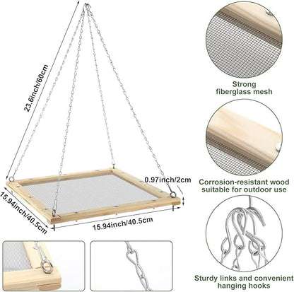 16 Inch Bird Seed Catcher Hanging Wooden Platform Bird Seed Catcher Tray for Hummingbird Feeders Bee Feeder Outdoor Garden Accessories