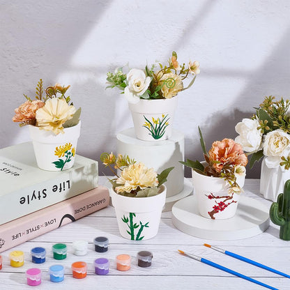 WEBEEDY 4 Sets DIY Ceramic Succulent Pots Paint Kit for Adults Beginner DIY Paintable Ceramics Pots with Butterfly Flower Stencils, Paints, Brushes, Palettes Paint Your Own Pots for Home Decor