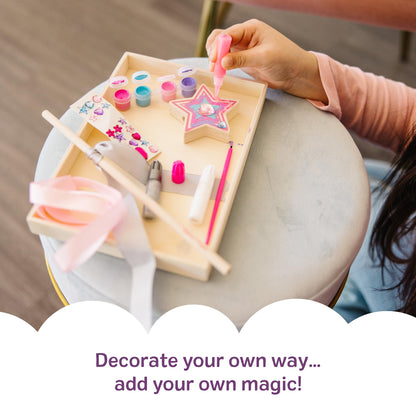 Melissa & Doug Created By Me! Paint & Decorate Your Own Wooden Princess Wand Craft Kit, Pink Princess Crafts Great for Rainy Days, Toys for Kids Ages 4+