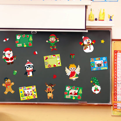 chiazllta 384 Pcs Christmas Craft Kits Christmas DIY Sticker Game Craft Ornament Make Your Own Reindeer Santa Snowman Elf Art Craft Projects for Home Activities, 48 Sets in Total