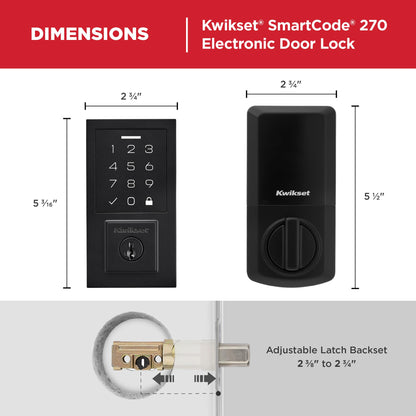 Kwikset SmartCode 270 Keyless Entry Electronic Touchpad Deadbolt Door Lock with Auto-Lock, Custom User Codes, Advanced Security in Satin Nickel Traditional