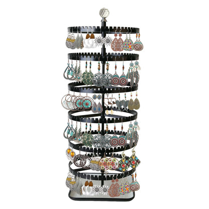 Raymorium IDavosic.ly 6-layer rotating earring holder storage rack, adjustable plastic pendant display stand with 348 grooves on the tree strap, large circular storage tower, black