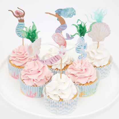 Meri Meri Mermaid Cupcake Kit (Pack of 24) - Includes Toppers & Liners, Disposable