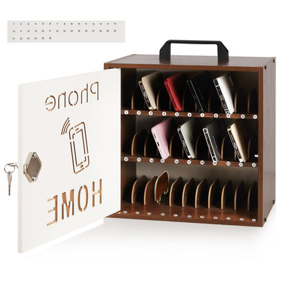 Echaprey Cell Phone Holder Classroom Adjustable 33 Slots Pocket Chart Wooden Cell Phone Storage Cabinet with Handle and Lock Desktop Cell Phone Holder for Classroom Office (Black Walnut)