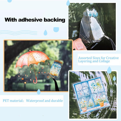 AuriicLeaf Rain Shelter Animals PET Stickers – 90PCS Whimsical Stickers with Watercolor Animal Designs for Scrapbook, Journal, DIY Crafts, Waterproof