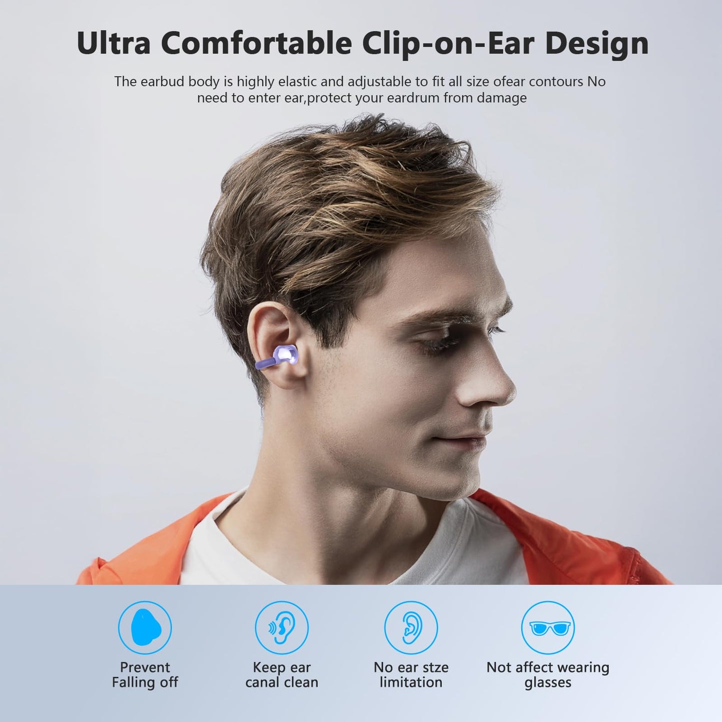 Open Ear Clip On Earbuds Intelligent Touch Color Screen Open Ear Wireless Bluetooth 5.4 Headphones Lightweight Comfort Sport Earbuds Built-in Mic IPX7 Waterproof Earphones for Running Fitness (Purple)