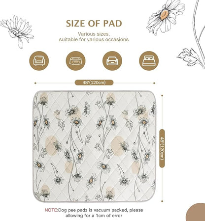 IEUUMLER Washable Pee Pads for Dogs, 1 Pack Non-Slip & Waterproof Pack Whelping Pad, Reusable Washable Puppy Potty Training Pad with Fast Absorbent for Playpen EU007 (Beige Daisy, 48"X48"-1pcs)