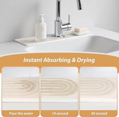 Kitchen Sink Faucet Mat, Diatomaceous Earth Quick Dry Sink Splashback Drying Mat