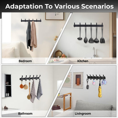 Dntorx Coat Rack Wall Mount, 2 Pack Coat Hooks Hanger Wall Double Hook Rack Rail Towel Hat Rack Entryway Bathroom Hanger Organizer for Robes, Clothes, Bags, Hat(Black)