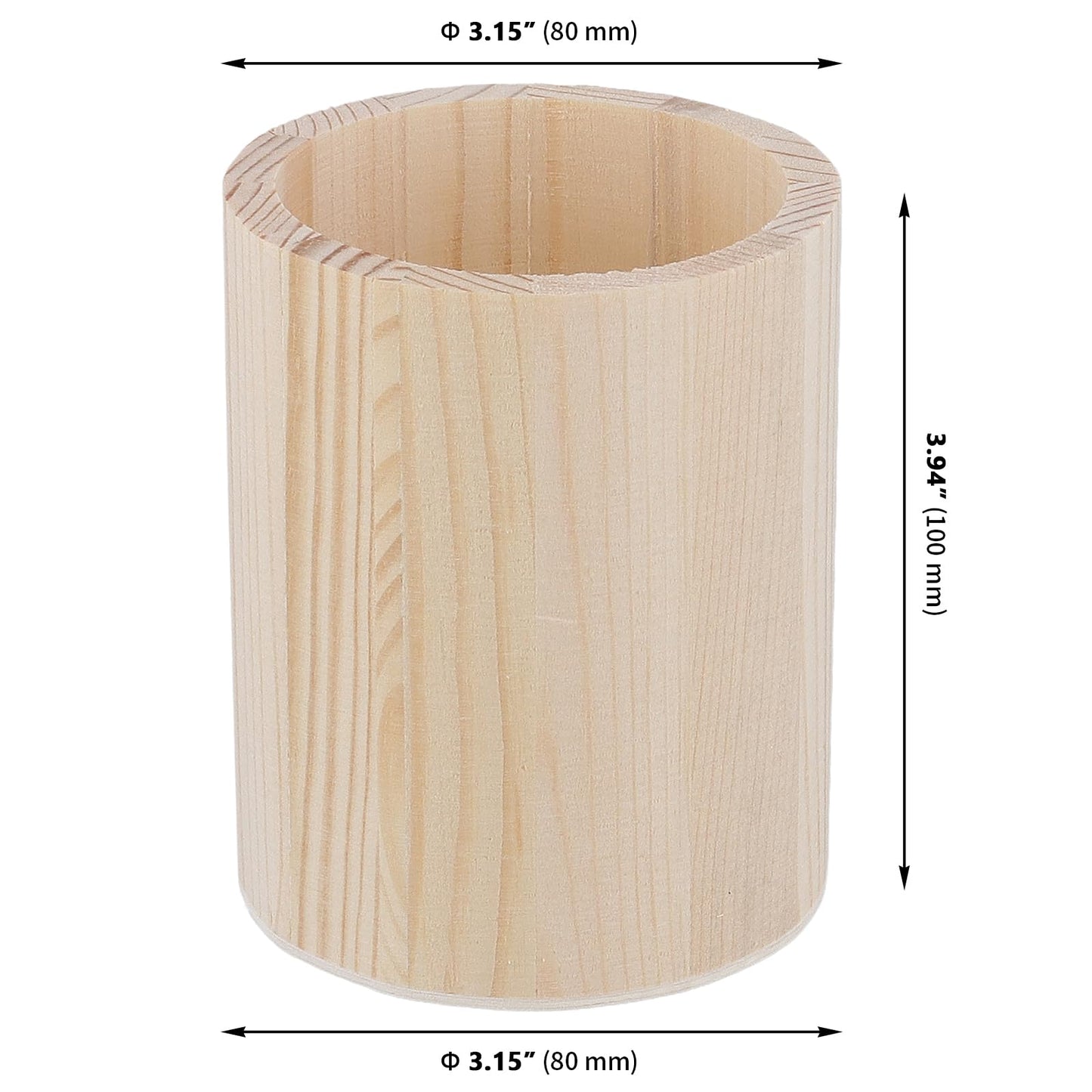 GINLANK 12 Pack 4 Inch Round Wooden Pencil Holders, Unfinished Wood Desk Organizer for DIY Crafts (3x3x4 Inches)