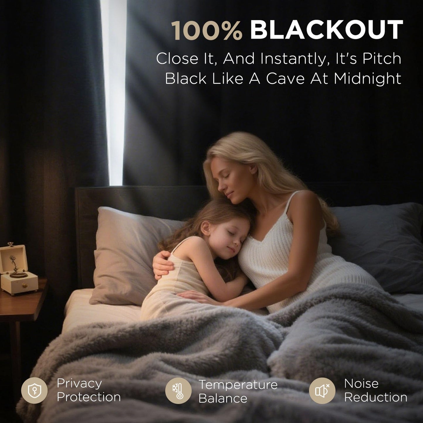 Joydeco 100% Blackout Curtains 84 Inch Length 2 Panels Set, Room Darkening Curtains for Bedroom, Grommets 100% Black Out Textured Thermal Light Blocking Drapes Privacy Protection, 52W x 84L Inch
