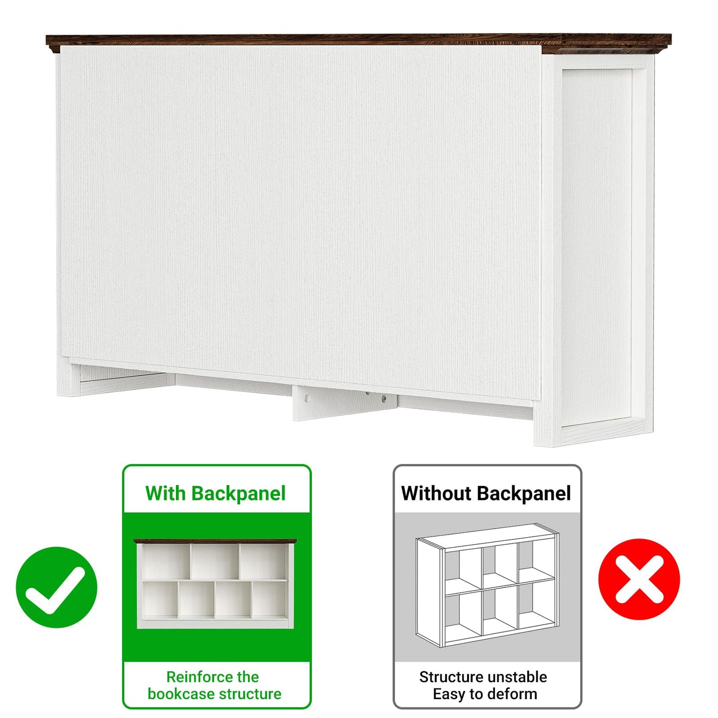 Unikito 7 Cube Storage Book Shelf - 47" Wide Wood Cube Storage Organizer, Wooden 2 Tiers Floor Standing Low Bookcase for Living Room, Bedroom, Home Office, Kids Room, Rustic White and Brown