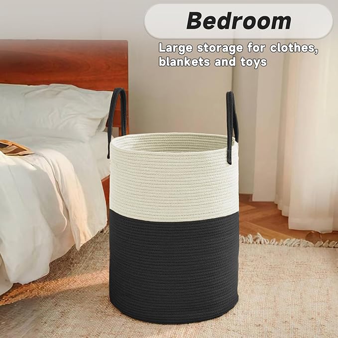 Large Woven Laundry Basket Hamper, 100L Cotton Rope Storage Bin