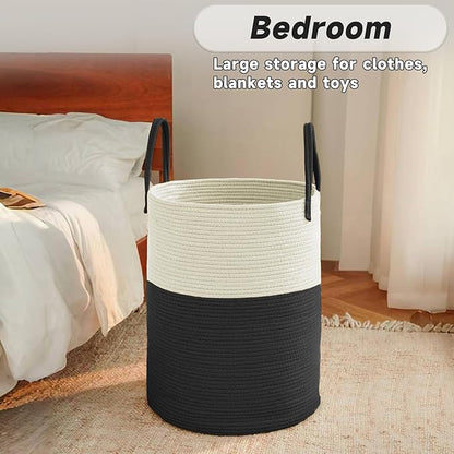 Large Woven Laundry Basket Hamper, 60L Cotton Rope Storage Bin