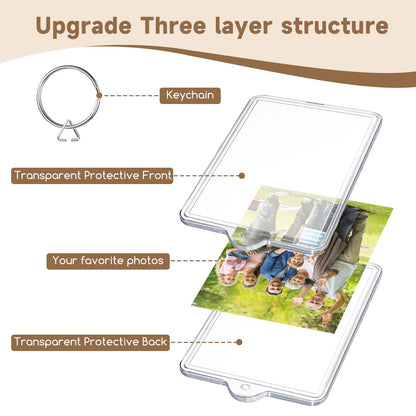 jojnawa 50 Pcs Acrylic Photo Keychain Bulk, Clear Photo Keyrings for Zink Photo Paper 2x3 inch, Shatterproof Acrylic Keychains with Split Rings, DIY Custom Keyring Frames for Gifts, Parties & Crafts