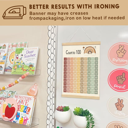 Lacama 1-100 Number Chart Wooden Poster Hanger,Educational Charts & Posters Hanger Frame - Homeschool Supplies，Kids Learning Educational Gift for Toddler Ages 2 3 4 5,12x16 Inches
