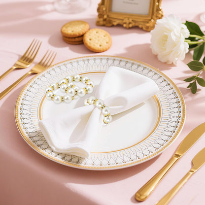 20Pcs Gold Napkin Rings Set Imitation Pearl Napkin Ring Holders for Wedding Reception Party Dinner Table Decor Essentials Metal Napkin Buckles Bulk Bridal Shower Holiday Gatherings Accessories