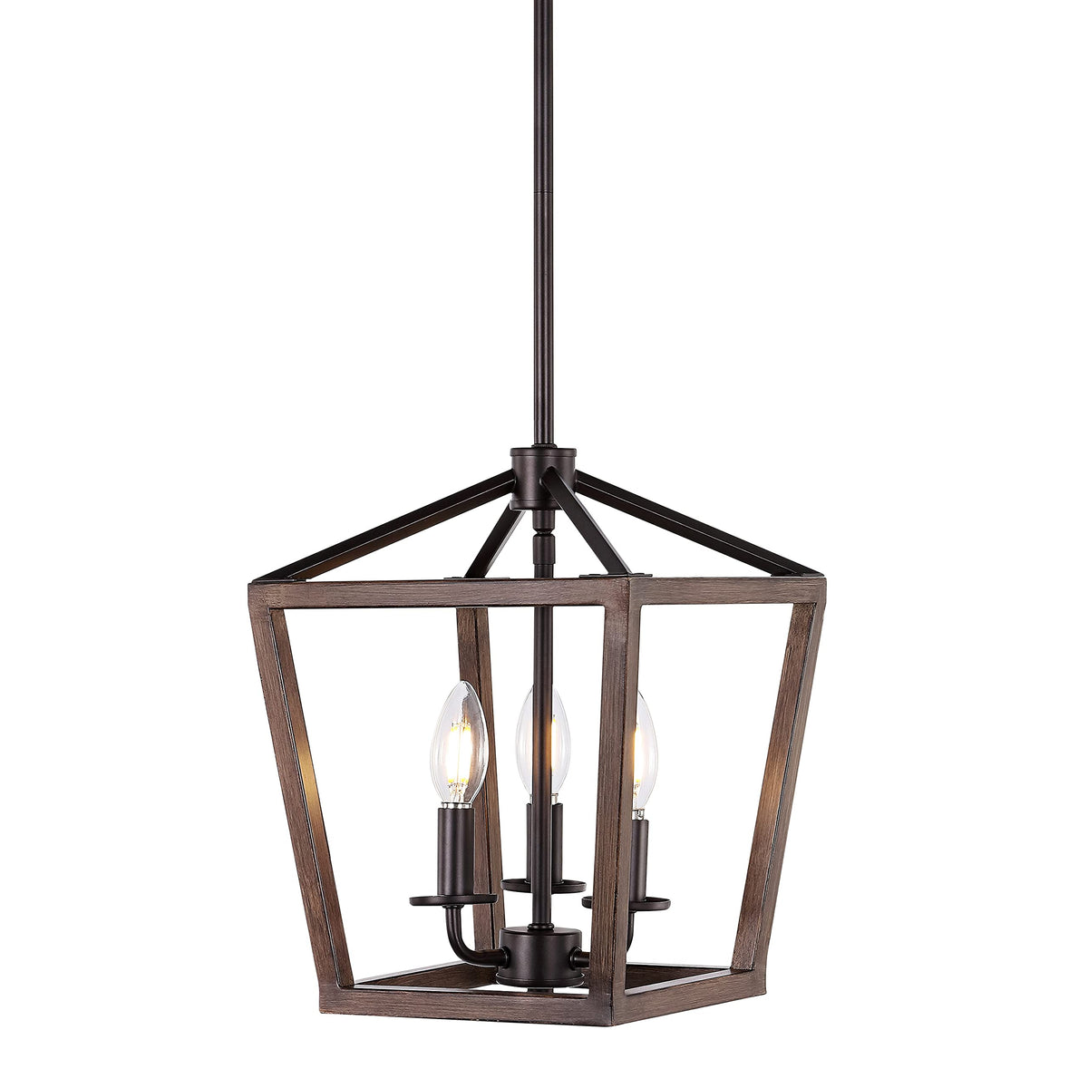 JONATHAN Y 10in 3-Light Industrial Lantern Pendant, Metal, Faux Wood-Oil Rubbed Bronze, Model JYL1321A