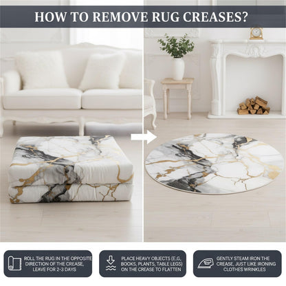Unique Aesthetic Modern Abstract Black Grey Gold Marble Round Area Rug for Living Room Bedroom Guestroom Art Deco Luxury Circle Office Meetingroom Carpet Kitchen Nursery Playroom Floor Rug 6ft